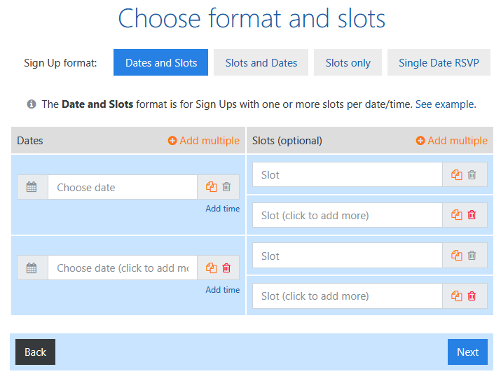 Sign Up sheet wizard - choose slots