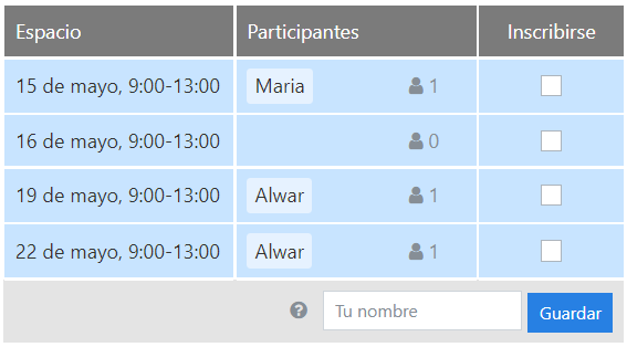 Fichas de inscripción para gestión de voluntariado, eventos deportivos, eventos empresariales y más