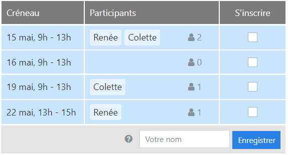 Feuilles du formulaire d'inscription pour la gestion des bénévoles, les événements sportifs, les événements d'affaires et plus encore.