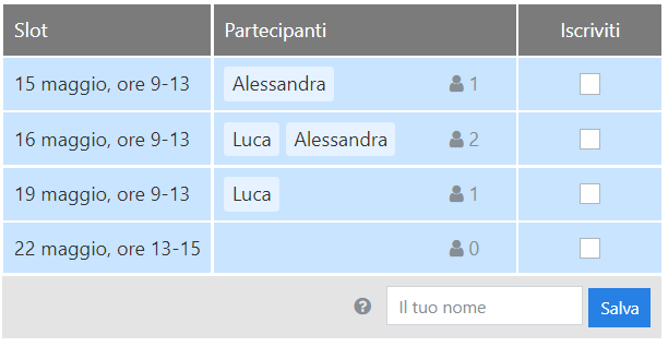 Schede di iscrizione per la gestione dei volontari, eventi sportivi, eventi aziendali e altro
