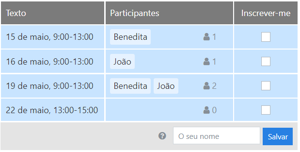 Folhas de Chamada para gestão de voluntários, eventos esportivos, eventos empresariais e muito mais